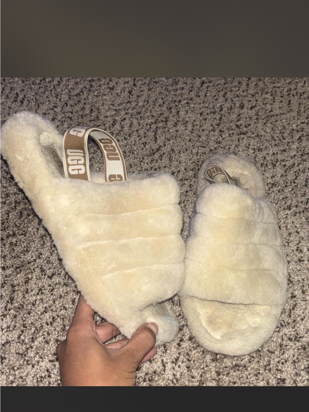 UGG Cream Plush Slide Sandals with Branded Back Strap
